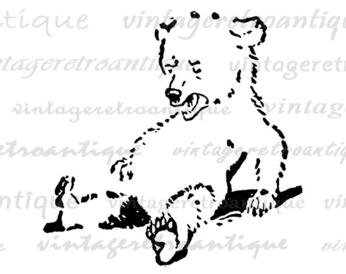 Little Bear Cub Image Printable Download Cute Digital Graphic Antique Clip Art for Transfers Making Prints etc HQ 300dpi No.847