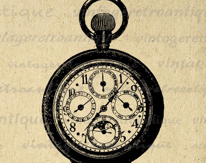 Digital Image Antique Pocket Watch Download Clock Printable Illustration Graphic Vintage Clip Art Jpg Png Eps HQ 300dpi No.1269