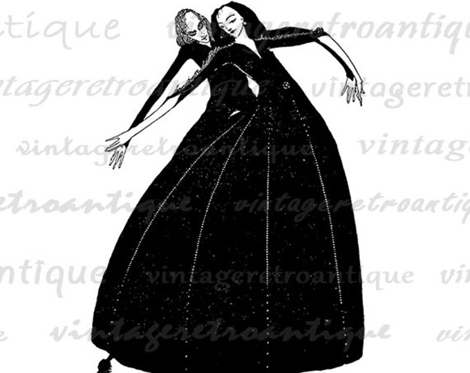 Creepy Couple Digital Printable Download Dark Romance Image Love Graphic Antique Clip Art Jpg Png Eps HQ 300dpi No.3776