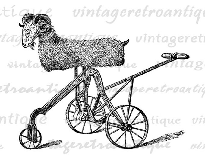 Printable Antique Toy Goat Ride Digital Download Illustration Image Graphic Vintage Clip Art Jpg Png Eps HQ 300dpi No.1738