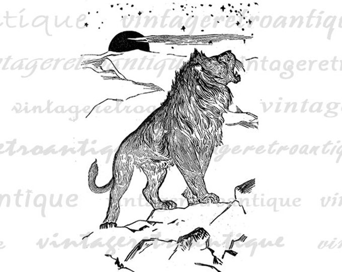 Majestic Lion Graphic Digital Download Wild Cat Image Printable Antique Clip Art Jpg Png Eps HQ 300dpi No.378