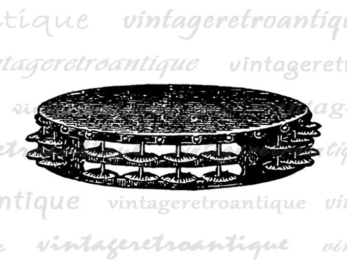 Tambourine Graphic Image Digital Music Printable Download Vintage Clip Art Jpg Png Eps HQ 300dpi No.1292