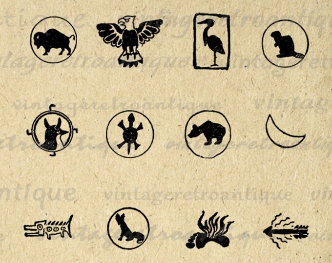 Digital Native American Animal Symbols Antique Graphic Printable Image Download Vintage Clip Art Jpg Png Eps HQ 300dpi No.1032