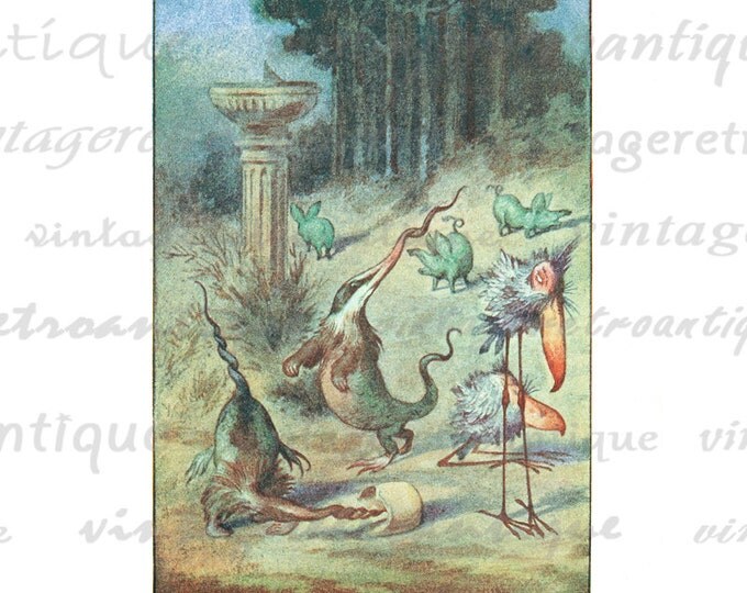 Digital Image Jabberwocky Creatures Alice in Wonderland Graphic Download Color Illustration Printable Vintage Clip Art HQ 300dpi No.2834