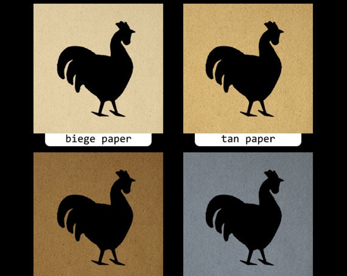 Digital Printable Rooster Silhouette Image Farm Animal Shape Chicken Rooster Graphic Download for Transfers Tea Towels etc HQ 300dpi No.4680