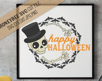 Happy Halloween Wreath svg Skeleton svg Halloween svg Halloween decor svg Fall decor svg Fall svg Spooky svg Silhouette svg Cricut svg eps