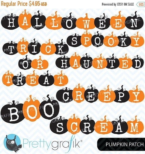 80% OFF SALE pumpkin halloween words clipart, commercial use, vector graphics, digital clip art, digital images - CL571 Il_570xn