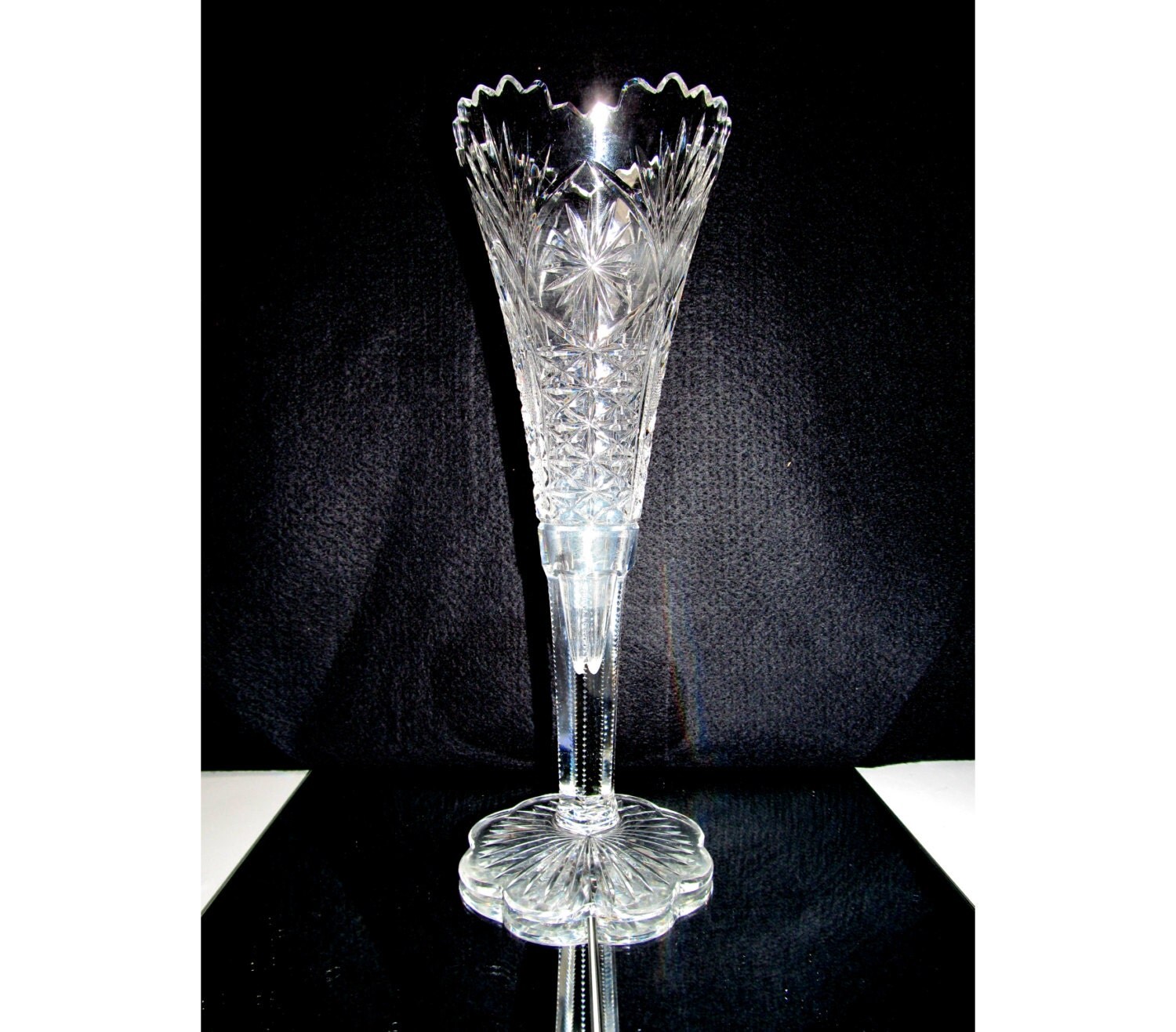 Vintage Tall cut crystal glass vase crystal trumpet vase