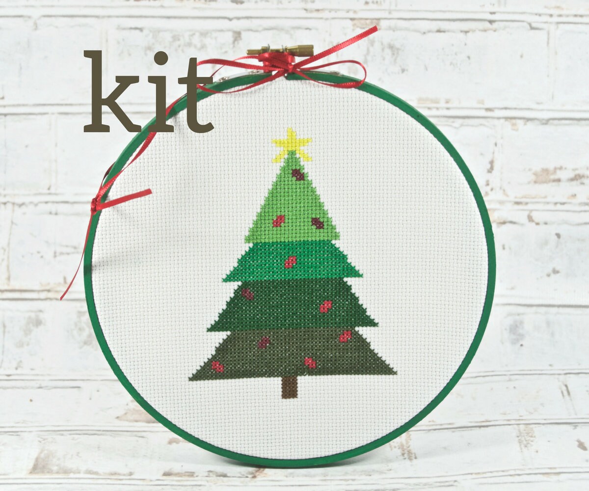 PLETE KIT Christmas Tree Cross Stitch DIY Craft Kit