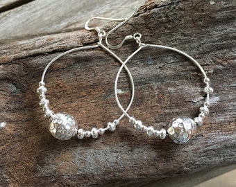 Hoopla Hoop Earrings, sterling silver, limited edition, hammered ball, hand-crafted