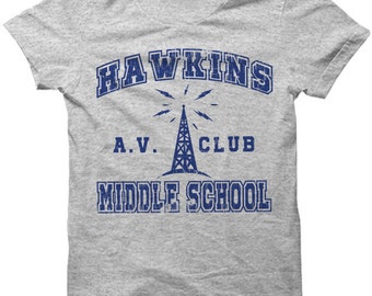 Stranger Things Shirt T-Shirt Hawkins Middle School AV Club Costume Apparel