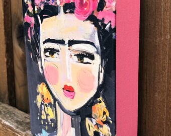 Frida Kahlo Canvas Print, roses, pretty, portrait