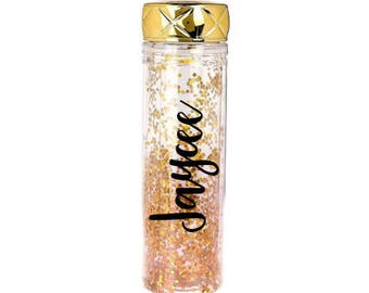 Personalized Glitter Water Bottle, Water Bottle, Glitter Water Bottle, Custom Water Bottle, Monogram Water Bottle, Gold Water Bottle