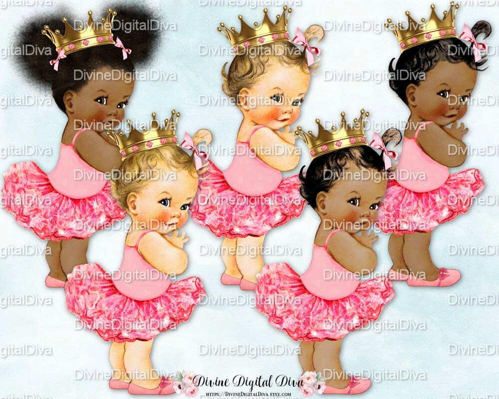 Princess Ballerina DarK Pink Tutu Gold Crown Afro Puffs