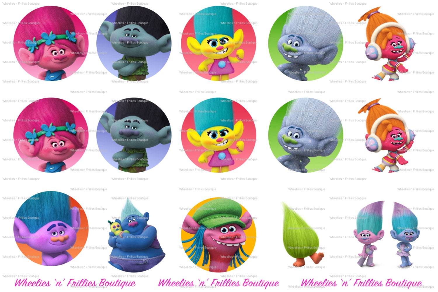 Trolls Inspired Bottle Cap Images