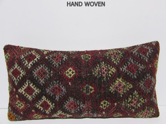 lumbar pillow kilim brown decorative pillow red throw pillow