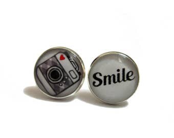 CAMERA EARRINGS - camera studs - camera jewelry - Accessories - gift under 20 - Quirky - Kitschy - Photographer Gift - Camera Gift Idea