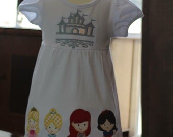 Disney princess monogram applique dress/cinderella/aurora/mermaid ariel/Snow White/disney vacation/Princess