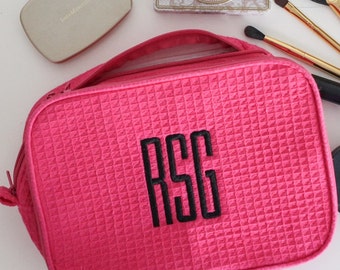 Custom Monogram Embroidered Waffle Cosmetic Bag