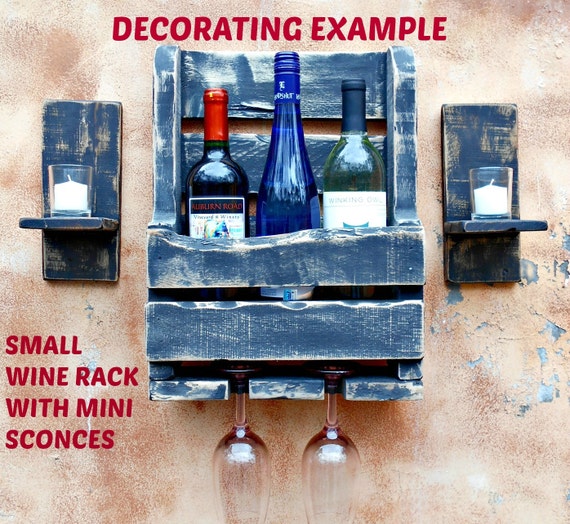 Rustic Wood Wine Rack 2 Glass holder Charcoal Black Wall