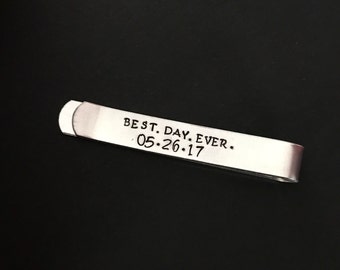 Personalized Tie Clip SPECIAL mesage on back choose your own wording- Hand stamped - great for a gift