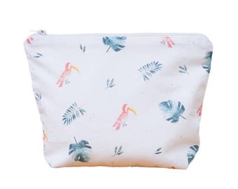 TOUCAN and MONSTERA Toiletry Bag - Exotique - Tropical - Handmade in France