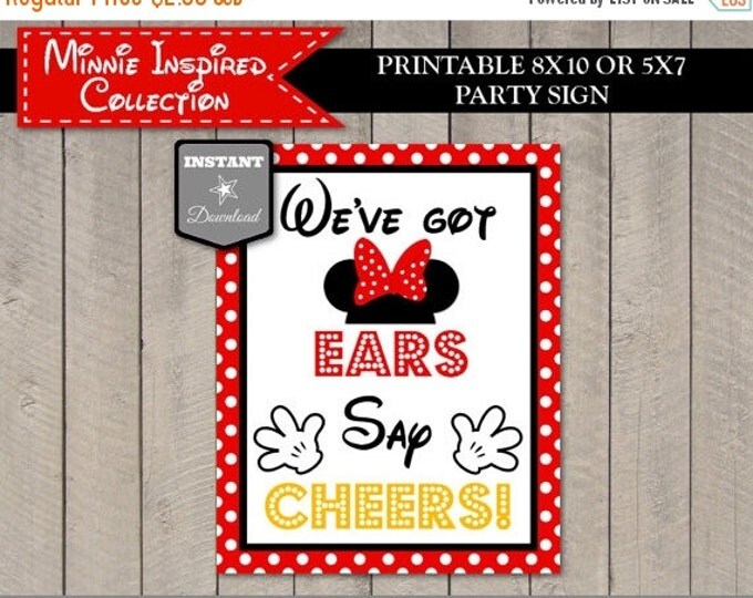 SALE INSTANT DOWNLOAD Red Girl Mouse 8x10 or 5x7 Printable We've Got Ears, Say Cheers Sign / Red Girl Mouse Collection / Item #1906