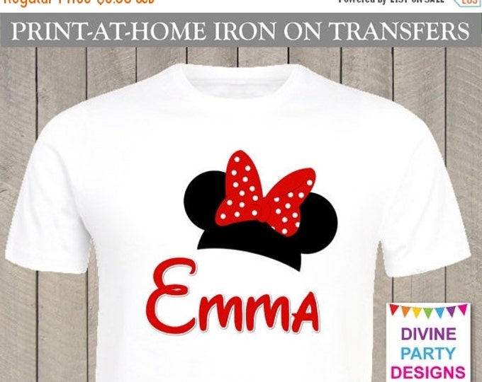 SALE Personalized Print at Home Red Girl Mouse Ears Printable Iron on Transfer / Includes Name / Family / Trip / Birthday / Item #2484