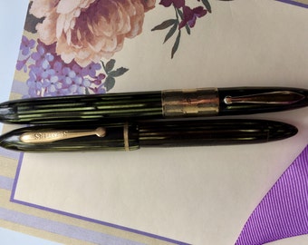 Antique Sheaffer's Fountain Pens/ White Dot Lifetime/ Balance 350/Jade green stripes/ 1940's Radite/Touchdown/ His and Hers/ Estate find