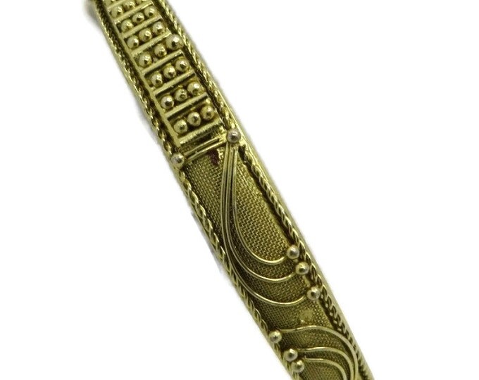 Vintage Gold Tone Beaded Bangle, Brushed Gold Tone Bracelet