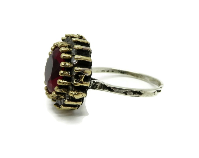 Ruby Topaz Cocktail Ring, Vintage Sterling Silver Faux Gemstone Ring, Size 7