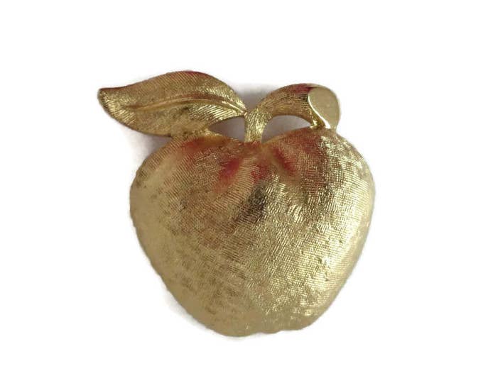 Vintage Coro Brushed Gold Tone Apple Brooch Pin