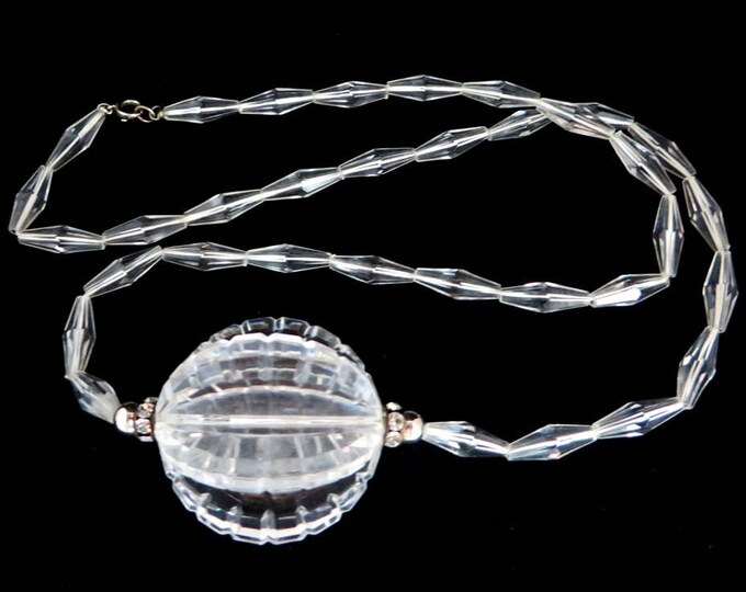 Vintage Glass Necklace, Clear Beaded Necklace, Disco Ball Necklace