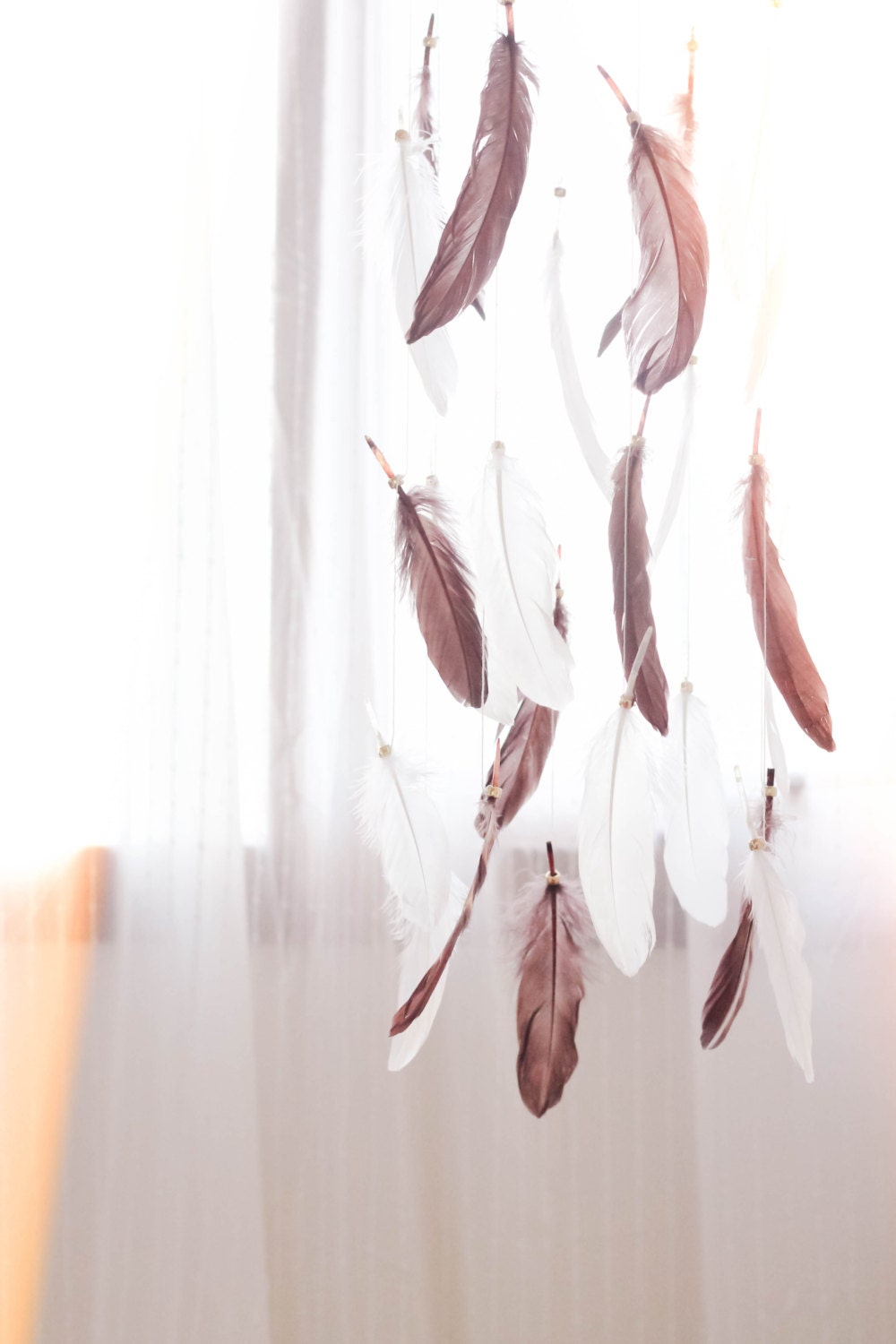 Brown and White Feather Mobile Gold Boho Bohemian by TheDreamBarn