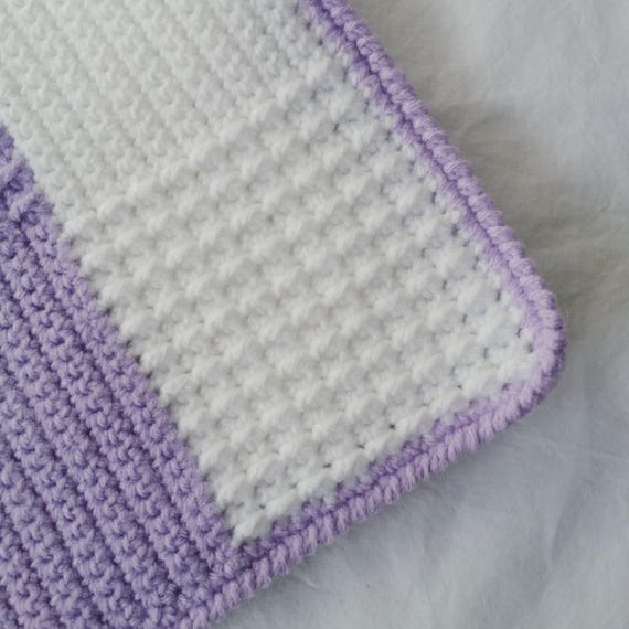 Baby Blanket White and French Lilac Striped Crochet Baby