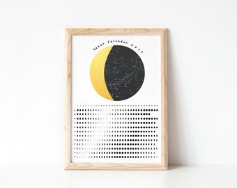 SALE 50 % - 2017 Moon Phase Calendar, Lunar Calendar, Moon Phase Calendar, Landscape Calendar, Space Calendar, Gold Moon Wall Decor