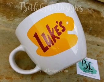 GLITTER! "White" | Original Luke's Diner Inspired stoneware Big Mug | Luke's Diner | Gilmore Girls | VINYL decal logo on BOTH sides