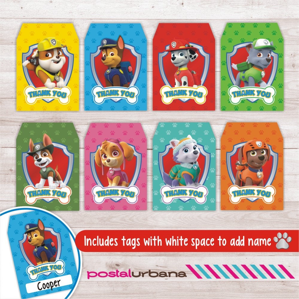 Paw Patrol Inspired favor tags Birthday Party Paw Patrol Paw