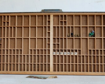 Printer's Drawer with Metal Front and Handle; Vintage Letterpress Drawer; Industrial Display