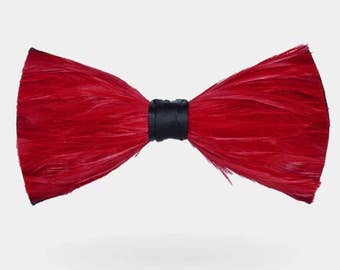 High technique Handmade natural Feather Bow Tie (RED)