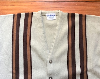 Vintage 60s Light Tan Brown Stripe Mod Cardigan Large