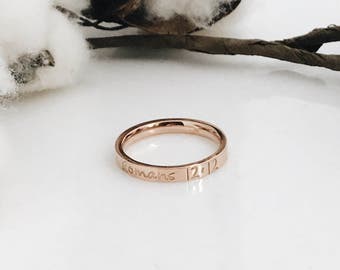 Rose Gold Stainless Steel Ring, Hand Stamped, Personalized Ring, Stacking Ring