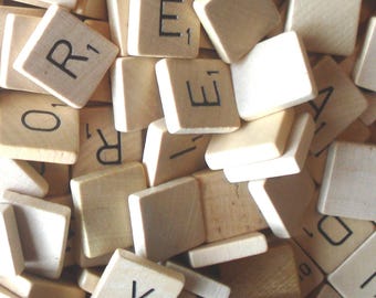Vintage Scrabble tiles, wood, black, set of 25, black letters, Scrabble letters, Scrabble craft, game parts, black scrabble, craft materials