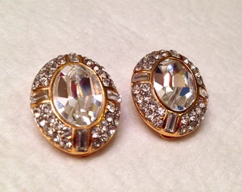Sale- Vintage Givenchy Paris Brilliant Crystal Rhinestone Clip On Earrings- Bridal