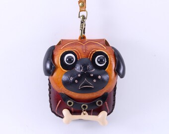 Handmade leather bull dog wristlet coin purse