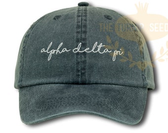 Alpha Delta Pi Handwriting Script Sorority Baseball Cap - Custom Color Hat and Embroidery