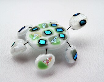 Multicolored fused glass turtle