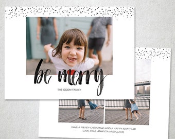 Christmas Card Template, Photoshop Template, Be Merry Watercolor, Happy New Year Template, Instant Download