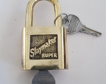 Vintage 1950's Slaymaker Super polished brass padlock, 2 aluminum matching keys