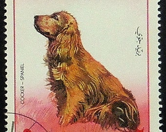 Cocker Spaniel Dog -Handmade Framed Postage Stamp Art 20839AM